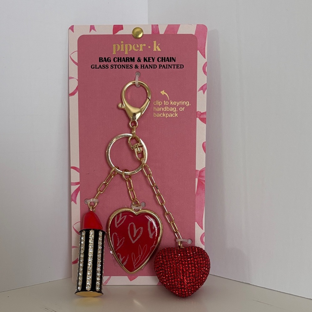 ☀️Piper-K Red and Lipstick Gold Heart Keychain Set